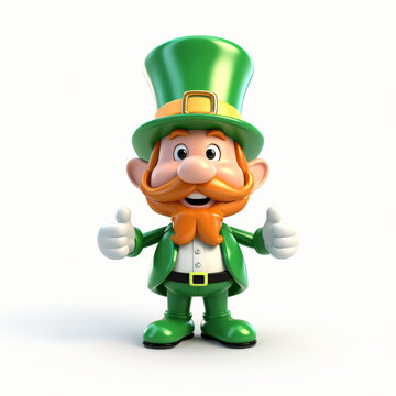 3d render icon of leprechaun with green hat cartoon generated AI