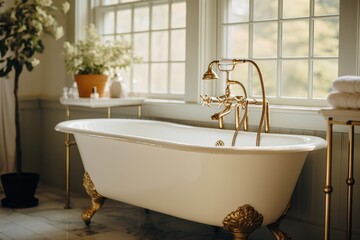 Vintage fixtures and a clawfoot tub in a New England Eclectic bathroom, capturing the classic charm and timeless elegance of the design