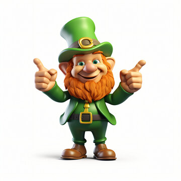 3d render icon of leprechaun with green hat cartoon generated AI