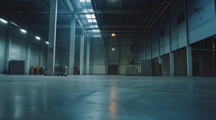 Large modern empty storehouse. Warehous building construction. Industrial warehouse interior. : Generative AI - obrazy, fototapety, plakaty