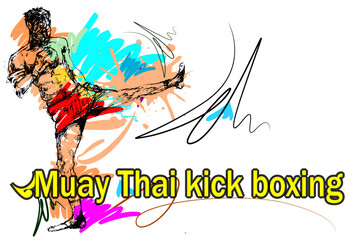 Muay Thai kick boxing sketch brush style sport art