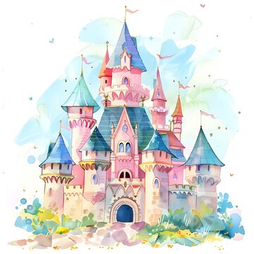 fairy tale watercolor castle
