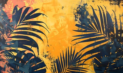 Fototapeta na wymiar A abstract painting with palm leaves, Generative AI