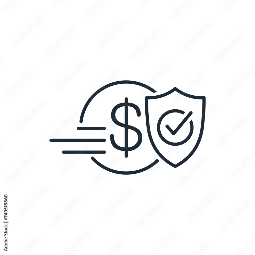 Poster protected expense items. budget guarantees.vector linear icon isolated on white background.