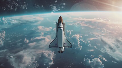 Space shuttle in the space near Earth Clouds and sky on background Atmosphere Elements of this image  : Generative AI