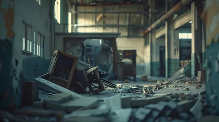 Foto op Aluminium Old broken empty abandoned industrial building interior. : Generative AI © Generative AI