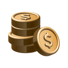 3d stack of golden us dollar coins isolated on white background. Rendering cartoon illustration. business and finance design elements. Currency exchange, trading money.