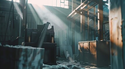 Abandoned Industrial Factory Warehouse Interior : Generative AI