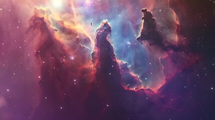 The Eagle Nebulaas Pillars of Creation This image shows the pillars as seen in visible light capturing the multicoloured glow of gas clouds in deep space Elements of this image are fur : Generative AI - obrazy, fototapety, plakaty