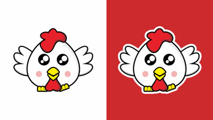 Small chicken cute character logo image vector cartoon illustration isolated on white or red background color