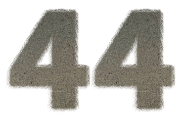 The shape of the number 44 is made of sand isolated on transparent background. Suitable for birthday, anniversary and Memorial Day templates
