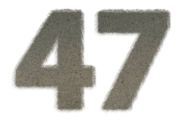 The shape of the number 47 is made of sand isolated on transparent background. Suitable for birthday, anniversary and Memorial Day templates