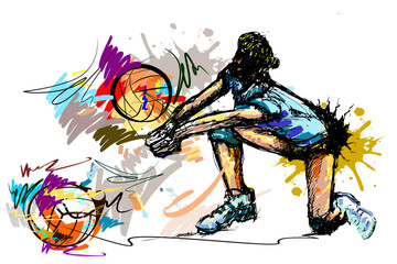  volleyball art sport and brush strokes style .and hand hit balls.