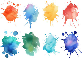 Set of colorful watercolor paint blots, isolated on white background