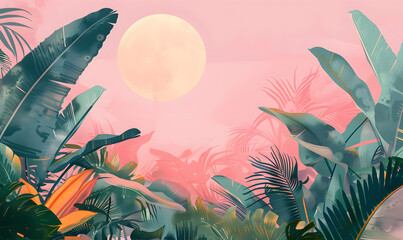 Fototapeta na wymiar Light illustration of Individual standing rare tropical plants such as monstera, Generative AI