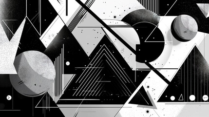 Fototapeta premium Geometric art, abstract artistic decorative banner with geometric shapes in black and white