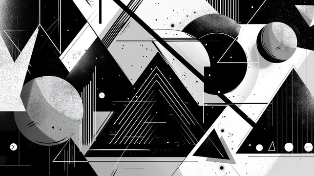 	Geometric art, abstract artistic decorative banner with geometric shapes in black and white