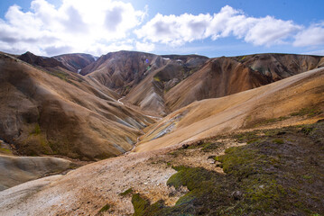 View of river between mountains in highlands Iceland
