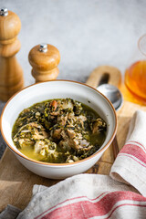 Traditional Georgian dish Chakapuli in the bowl