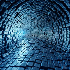 3d rendering of glowing blue brick wall and undulating blocks abstract background texture
