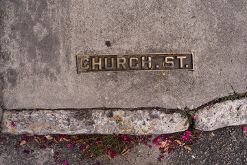 Above View Of Historic Street Sign In Charleston SC