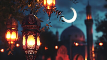 Traditional Lantern Illuminates a Peaceful Ramadan Evening