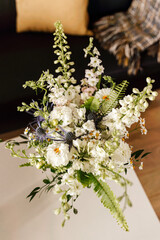 Whimsical white and green wedding flowers
