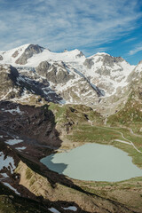 Heart shaped lake at Sustenpass in the swiss mountains