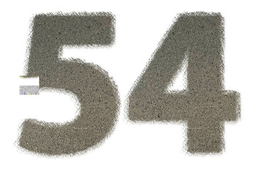 The shape of the number 54 is made of sand isolated on transparent background. Suitable for...