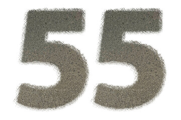 The shape of the number 55 is made of sand isolated on transparent background. Suitable for birthday, anniversary and Memorial Day templates