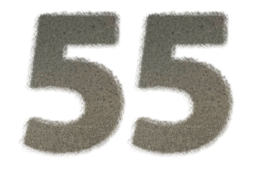 The shape of the number 55 is made of sand isolated on transparent background. Suitable for birthday, anniversary and Memorial Day templates