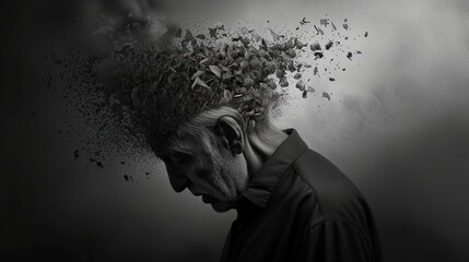 Old man with Alzheimer dementia Memory loss concept