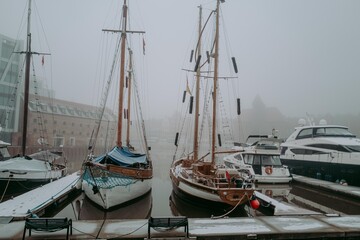 Foggy port with yachts in Gdansk Poland © Cavan