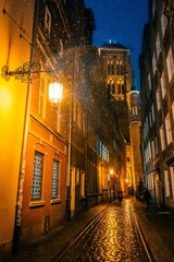 Empty evening street in the old town in Gdansk Poland