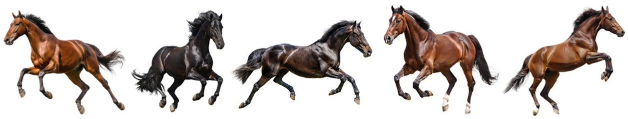 beautiful horses running collection isolated on transparent background - obrazy, fototapety, plakaty