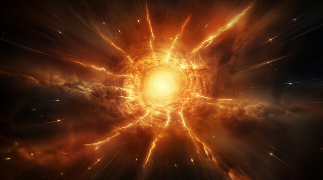 Dynamic bursts of energy erupting from a central point, radiating outward in all directions