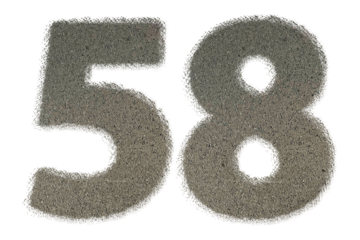 The shape of the number 58 is made of sand isolated on transparent background. Suitable for birthday, anniversary and Memorial Day templates