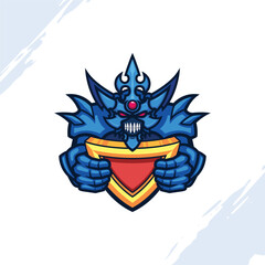 Obraz premium Blue Monster Fantasy Anime Character Holding Golden Shield Mascot
