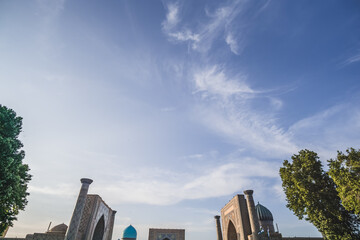 Registan Square, Ulugbek Madrasah, Sherdor Mosque Madrasah and Tillya-Kari Madrasah in the ancient...