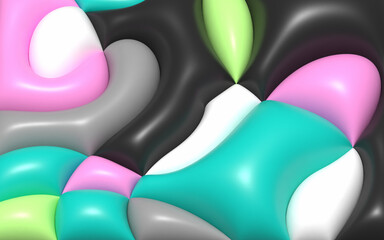 Colorful inflated 3d shapes background. Soft and smooth 3d surface backdrop. Curve abstract shapes design. Suitable for presentation, art catalog, poster, banner, or flyer.