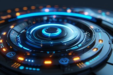 chip board with blue lights for technology background