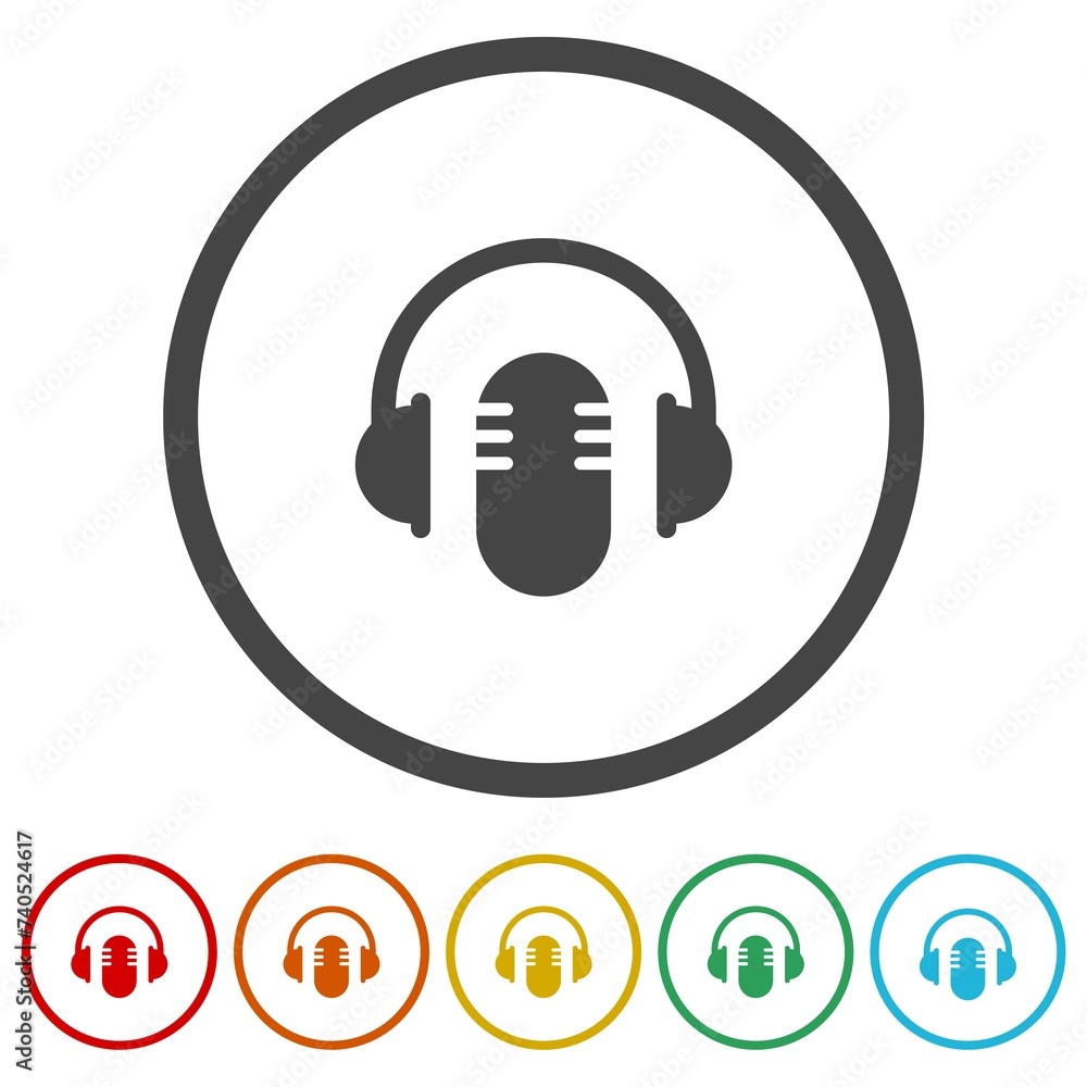 Poster podcast logo. set icons in color circle buttons