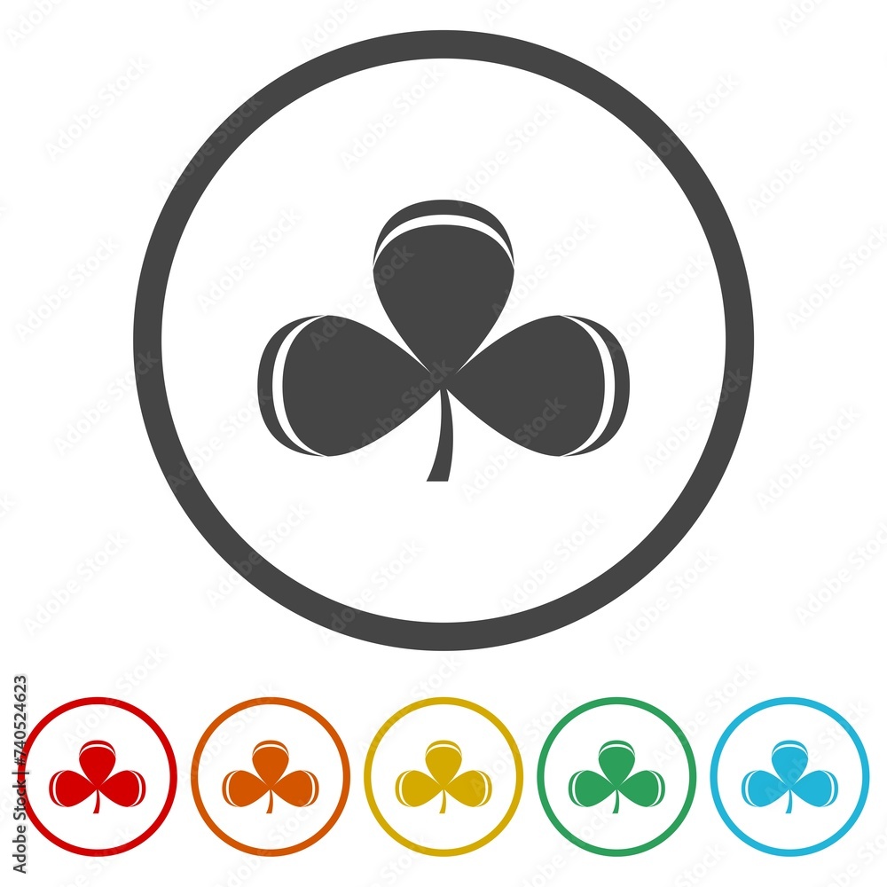 Poster shamrock icon or logo. set icons in color circle buttons