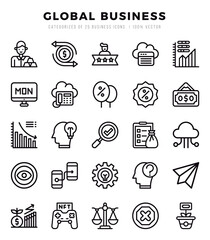 Fototapeta premium Set of Global Business Icons. Simple Lineal art style icons pack.