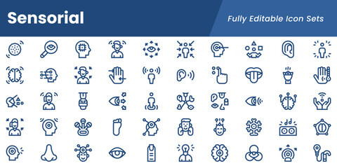 Sensorial line icon pack. Sensorial line icon collection.	