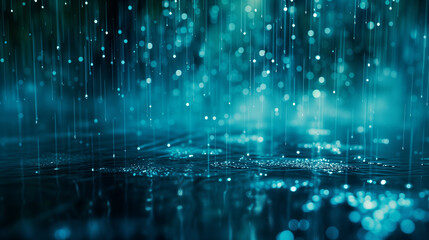 Digital rain cascading down in a torrent of high-definition pixels