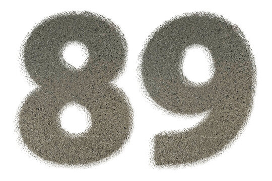 The shape of the number 89 is made of sand isolated on transparent background. Suitable for birthday, anniversary and Memorial Day templates