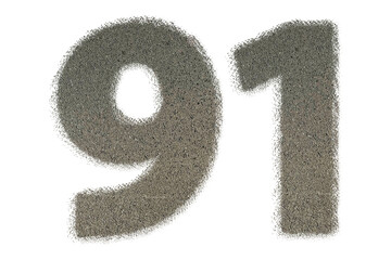 The shape of the number 91 is made of sand isolated on transparent background. Suitable for...