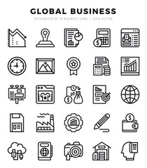Global Business Lineal icons collection. 25 icon set. Vector illustration.