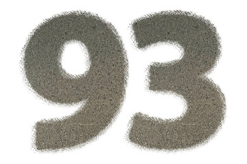 The shape of the number 93 is made of sand isolated on transparent background. Suitable for...